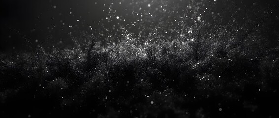 Obraz premium Fond de texture noire mousseuse, organique, eclairée de particules argentées.