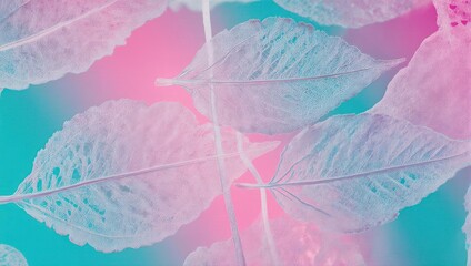 Pastel Leaves Abstract Background with Pink and Teal Hues.
