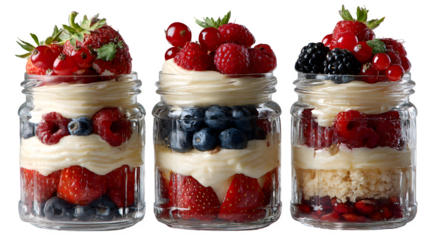 Berry Parfaits in Jars, isolated on transparent background