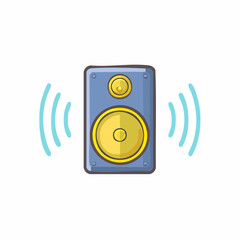 Loudspeaker Vibrations: Cartoon Audio Speaker Icon with Sound Waves