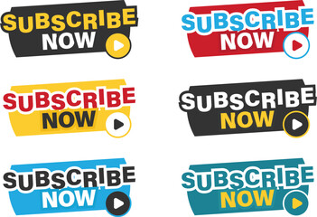 Subscribe button icon set for video streaming and social media with colorful bold text