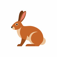Obraz premium Alert Brown Rabbit or Hare Sitting in Simple Flat Style Illustration Isolated on White Background