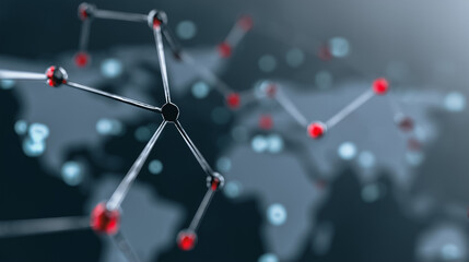 A digital network connection, overlayed on the globe background, represents global connectivity and data flow in the modern world. the network and connection create a dynamic and technological design.