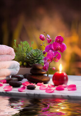 zen stones and flower. spa still life with flowers and water