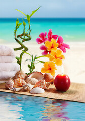 zen stones and flower. spa still life with flowers and water