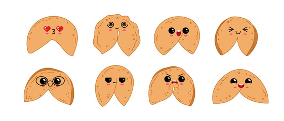 Kawaii Fortune Cookies With Different Emotions Set
