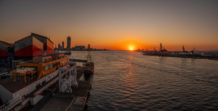 Osaka harbor (Tempozan) sunset, Honshu, Japan