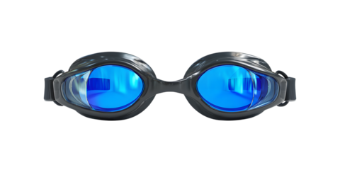 Swimming goggles with blue lenses isolated on white background