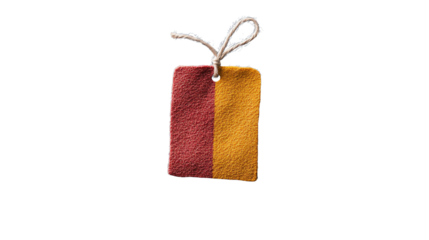 A vibrant, multicolored blank tag made from textured material, designed for labeling or branding, isolated on a white background.