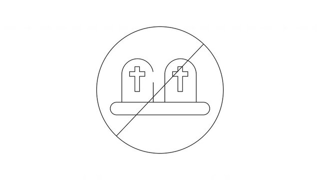 Two tombstones with crosses inside a crossedout circle are drawn in black outlines
