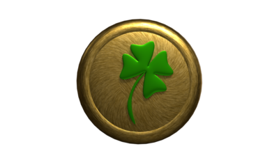Coin golden yellow orange color round circle leaf clover flower flora blossom plant green color object sign symbol saint patrick day 17 seventeen date day march month st patrick day money rich wealth 