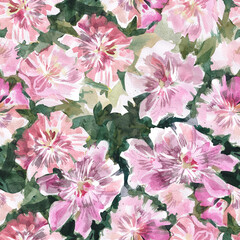 seamless fabric designwith pink pions flowers, watercolor painting