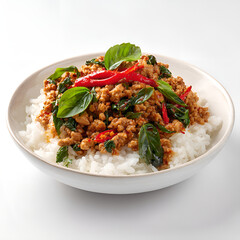 Pad kra pao, thai basil stir fry with rice