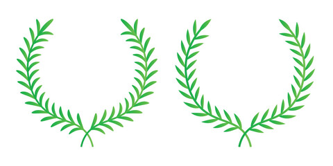 Fototapeta premium Green laurel wreath. Green silhouette laurel foliate wreaths, award, achievement, chaplet, heraldry, nobility. Green leaf silhouette