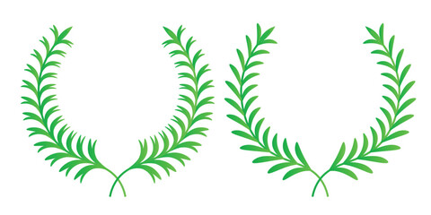 Green laurel wreath. Green silhouette laurel foliate wreaths, award, achievement, chaplet, heraldry, nobility. Green leaf silhouette