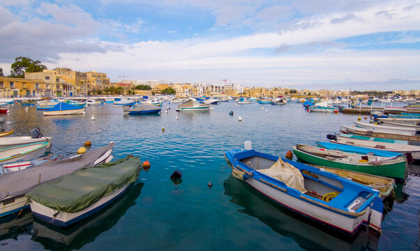 Birzebbugia harbor (Birzebbuga/Gorg) with colorful fishing boats and limestone waterfront