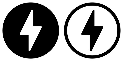 Flash lighting bolt energy icon set. Power and electricity buttons isolated on transparent background. Electric power or charging sign button.