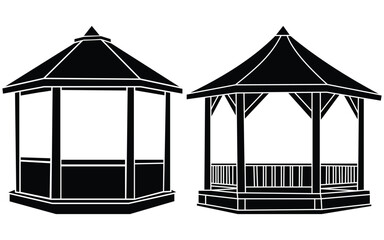 - Minimalist Black Gazebo Silhouette Highlighting Traditional Garden Pavilion Style and Structural Features
