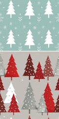 Obraz premium Winter forest scene: snowy trees, stars, and festive colors. Soft pastel background with charming holiday design elements.