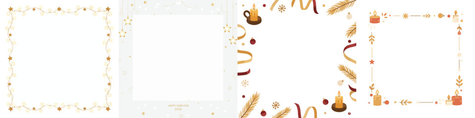 Obraz premium Cozy New Year Frame. Happy New Year 2026. Vector, minimalist, illustration, icon set.