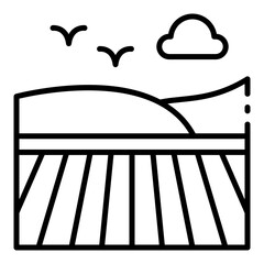 field icon. farmland landscape. shows crop area. Rural and agriculture © andinur