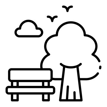 park icon. bench tree. shows outdoor scene. Public area recreation
