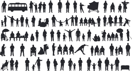 Silhouette people, urban diversity, stroller scene, wheelchair use, walking pose, piano on wheels, dolphin, interaction, emotion, everyday life © Rifat Creatives