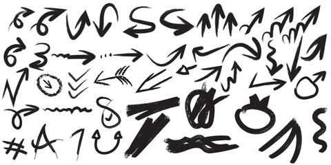 Hand drawn graffiti alphabet and arrow symbols