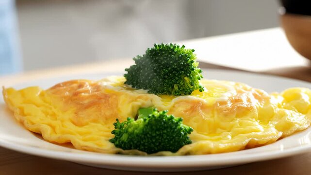 Close Up of an Omelette Garnished With Fresh Broccoli