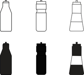 Vector set of black bottles isolated on a white background with simple object and equipment design elements