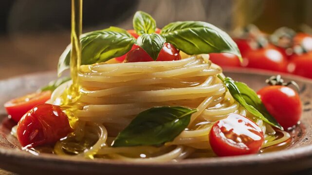 pasta with tomato sauce and basil