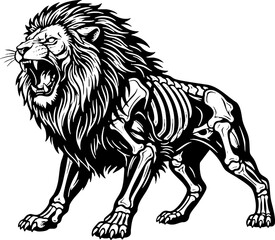 Fototapeta premium Detailed Roaring Lion with Exposed Skeleton Illustration