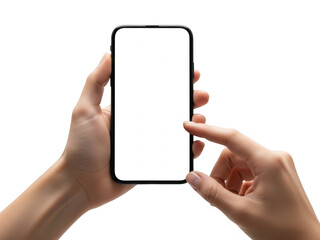 Hands holding smartphone, isolated on transparent background