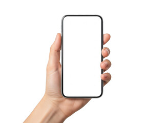 Hand holding smartphone isolated on transparent background