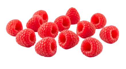 A vibrant pile of fresh raspberries isolated for design and composition isolated on transparent background
