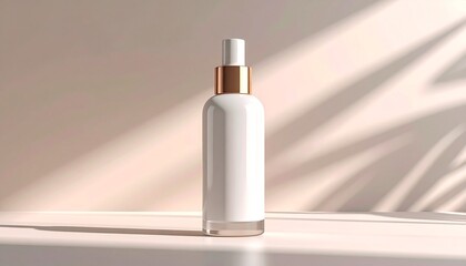 3D generic cosmetic bottle with smooth surface and subtle reflections, centered composition, soft studio shadows