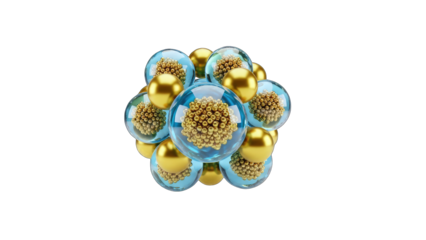 Abstract Molecular Structure with Golden and Blue Spheres on White
