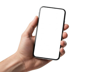Hand holding smartphone isolated on transparent background