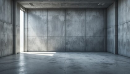 Empty Industrial Space with Concrete Walls and Bright Natural Light Streaming In