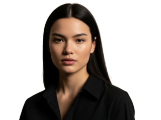 Woman with straight black hair isolated on transparent background