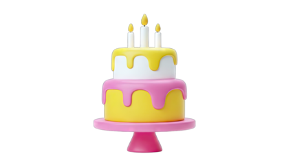 Birthday Cake with Candles on a Pink Stand - Celebration Concept