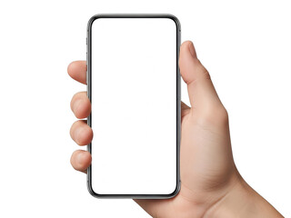Hand holding smartphone isolated on transparent background