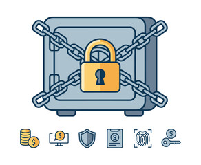 Obraz premium Safe box with chain and padlock securing money