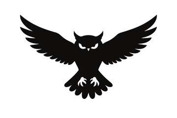 Obraz premium Black Owl Silhouette with Spread Wings – Minimalist Vector
