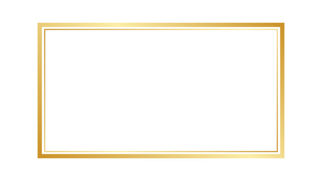 Simple and luxury rectangular shiny golden frame Vector art. Golden gradient metallic border. Premium metal golden frame overlay for luxury design and branding projects. Vector illustration.