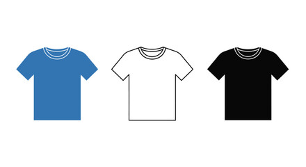Flat lay of three short-sleeved T-shirts in blue, white, and black with crew necks on a plain white background.