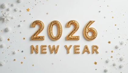 “2026 New Year typography arranged in a balanced grid layout, clean white background with subtle festive details.”
