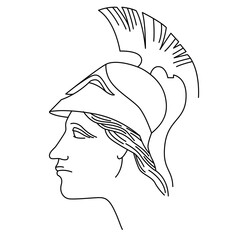 Profile of Pallas Athena. Minimal line drawing. Vector illustration.