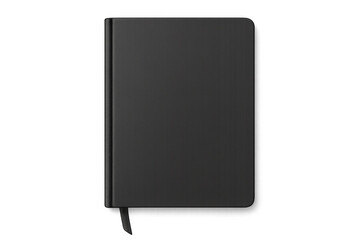 Black notebook cover mockup with bookmark isolated on a transparent alpha channel background