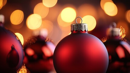 Vibrant Crimson Christmas Baubles Gleaming Brightly on a Festive Tree, Illuminating Holiday Joy.